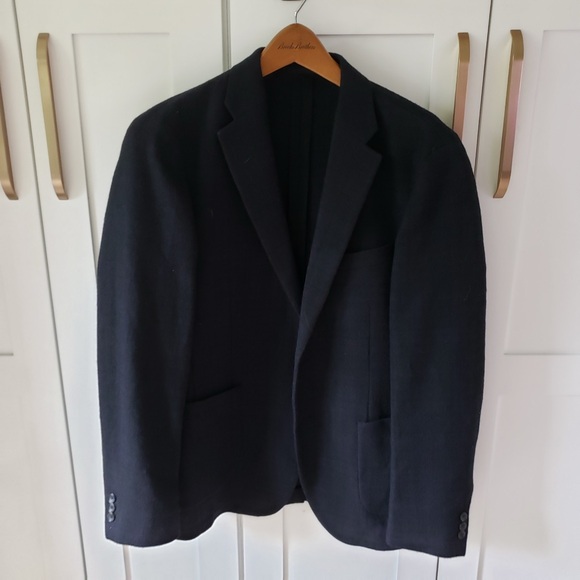 Uniqlo Wool Blazer Mens L Dark Navy Modern Casual Suit Jacket
